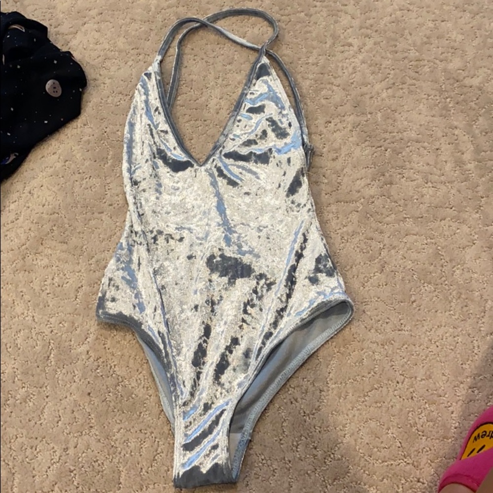 Planet blue velvet body suit NWT